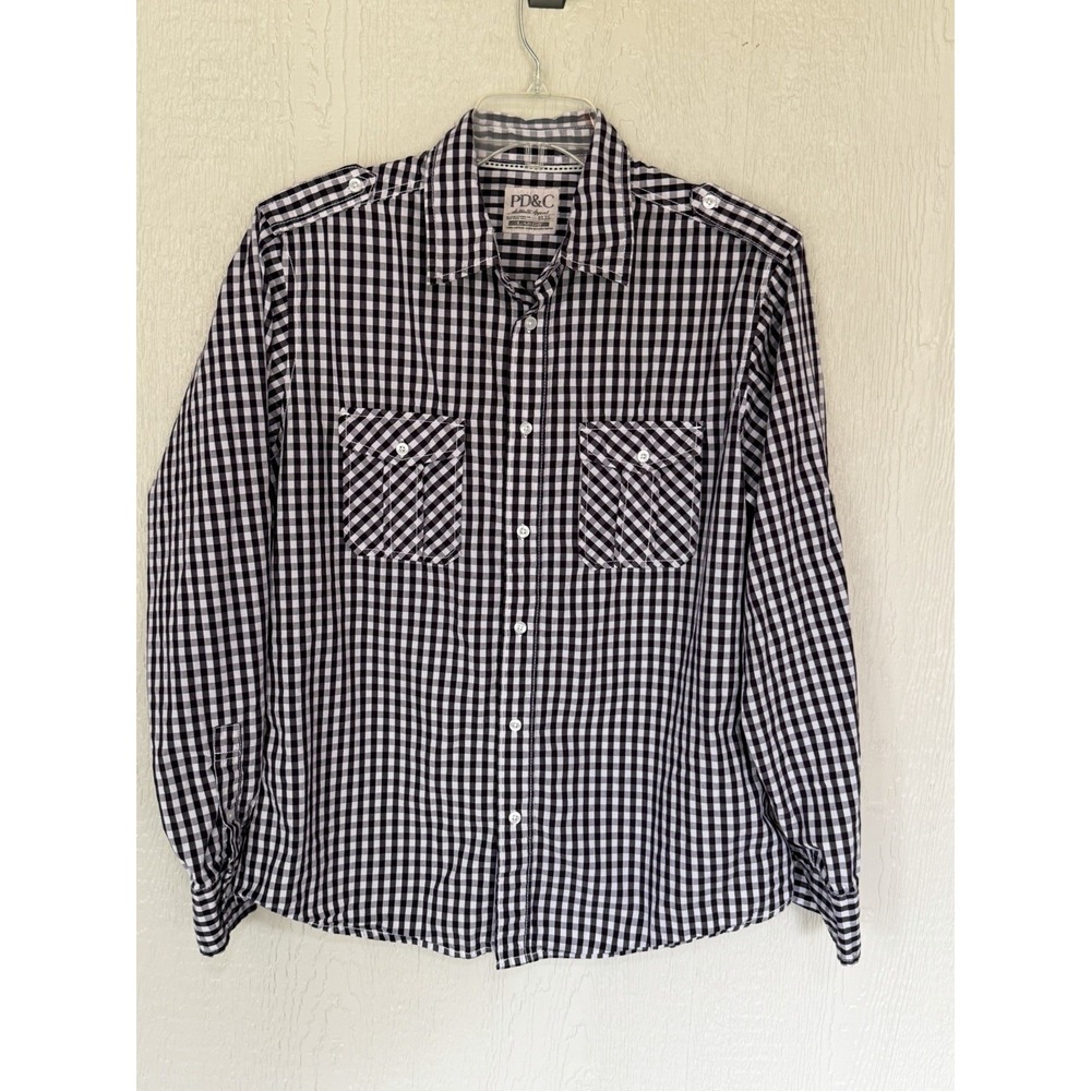 PD&C Men's Button Pocket Long Sleeve Shirt Purple Plaid Multicolor Men L